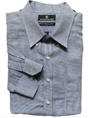 Hart Schaffner Marx Button Down Non Iron Linen Blend Shirt Mens 17 1/2 35 #51C